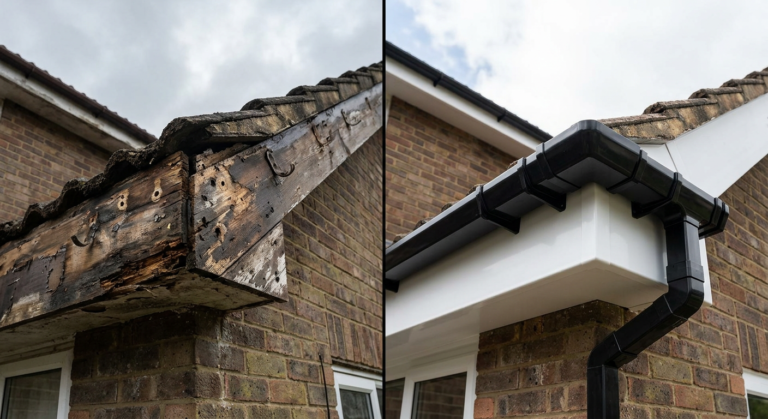 Deep-flow guttering and soffit detail
